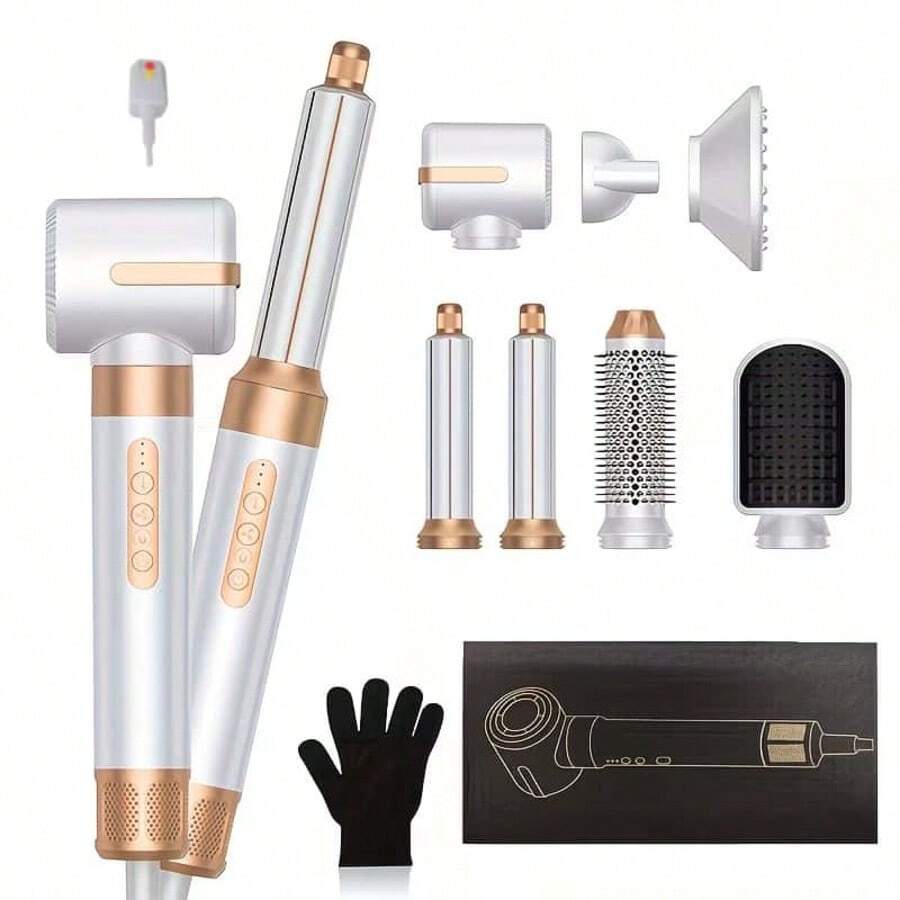 7-In-1 Ionic Hair Dryer & Styler Kit - 1400W High-Power Hair Dryer With Automatic Curling Wand, Straightener & Diffuser Attachment | Ionic Technology For Frizz-Free Styling, Wet/Dry Use Suitable For Hair Types - 美規A型插(110-127V) - 查看 1