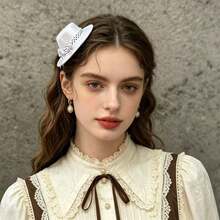 Kẹp tóc hình mũ nhỏ màu trắng theo phong cách Y2K với nơ chấm bi - Lý tưởng cho cosplay thời trang Lolita và Gothic, món quà tuyệt vời. - trắng - Xem 5
