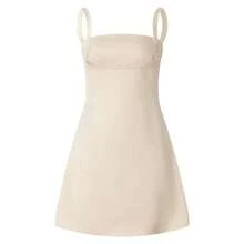 Combhasaki-Vestido corto sin mangas de corte bajo para mujer, minivestido Sexy de Color liso con cuello cuadrado y cintura alta, para fiesta de verano - Champán - Ver 1