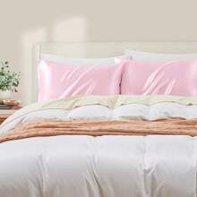 Light Blue Satin Pillowcase Standard Set Of 2 With Envelope Closure,Light Blue Silk Pillowcase For Hair And Skin (20x26) - Pink - 查看 2