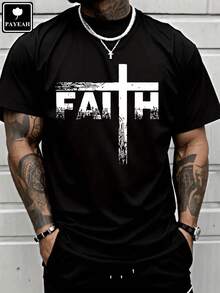Camisetas Cristianas PAYEAH - Camisetas Cristianas de Fe y Cruz - Camiseta de Fe 100% Algodón Grueso - Negro - Ver 1