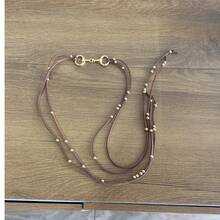 Long Gold-Tone Bridle Necklace With Small Beads, Country Western Cowgirl Boho Style, Women's Leather. - 咖啡棕 - 查看 3