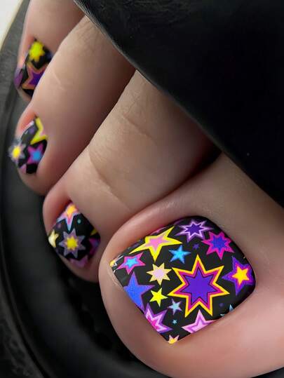 24 Pieces Of Nails Spring And Summer Colorful Stars Pattern Nail Stickers For Finger Nails Press On Nails Nail Supplies Nail Art Fake Nails Y2k Nails Nails Short