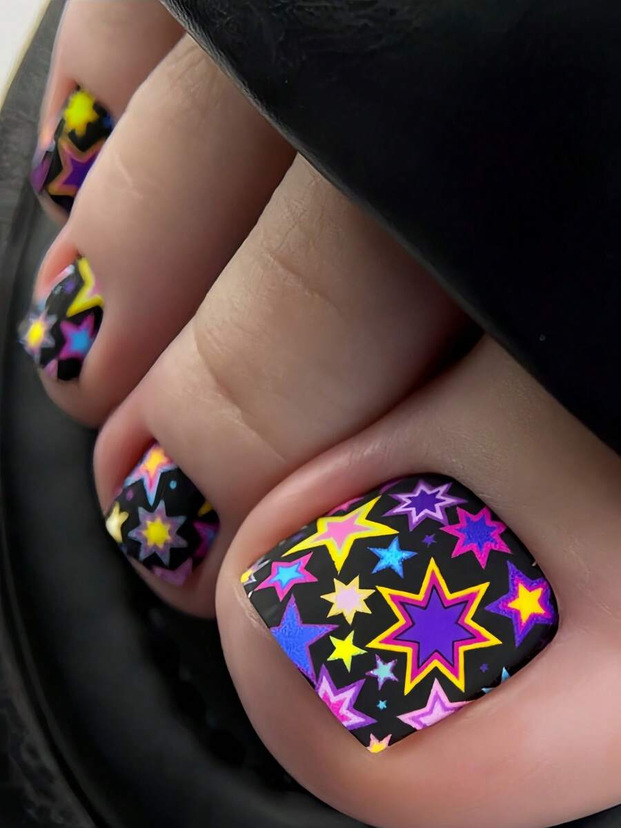 24pcs Colorful Star Pattern Nail Stickers, Suitable For Spring/Summer Finger Nails, Nail Art Decals, Y2K Style For Short Nails - Multicolor - View 1