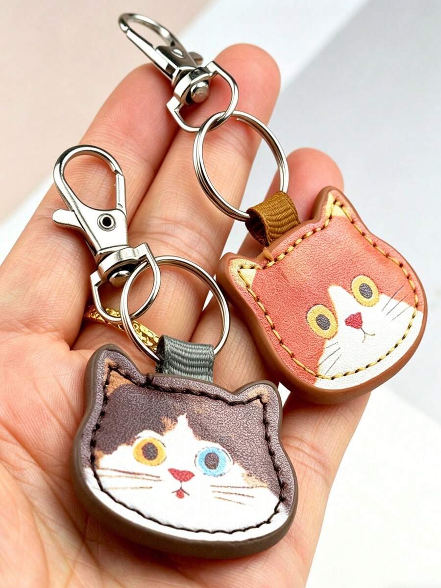 Móc khóa hình cú mèo dễ thương, mặt dây chuyền hình mèo con hoạt hình bằng da giả, móc khóa mini, phụ kiện trang trí túi hình động vật đáng yêu, quà tặng ngày Valentine, móc khóa xe hơi unisex. - Nhiều màu - Xem 1
