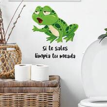 1张趣味青蛙马桶贴纸，儿童浴室装饰——西班牙语“Si Te Limpia Tu Mear”墙贴，可爱卡通青蛙乙烯基艺术贴纸，适合男孩女孩房间，易撕易贴，装饰点缀。 - 彩色 - 查看 6