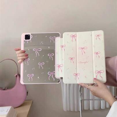1 件装经典粉色镜面花卉蝴蝶结平板电脑保护套，适用于 iPad 11/2025/10.9/Air4/5/6/7/2025/10.2/Pro 11/10th/9.7/10.5，带睡眠/唤醒功能