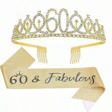 2pcs/Set Birthday Tiara Crown Sash Women 13th 16th 18th 21St 30Th 40Th 50Th 60Th 70Th 80Th Birthday Party Decoration Favor Gifts - View 15