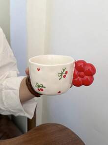 1pc Ins Style Floral Ceramic Coffee Cup, Korean Creative Asymmetrical Embossed Flower Handle, Suitable For Cappuccino, Latte, Afternoon Tea, Cold/Hot Beverages, Milk, Espresso, Ideal For Easter, Christmas, Birthday Party, Home, Office, Holiday Gift - Multicolor - View 12