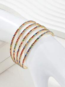 Set de 5 pulseras elegantes de moda con cristales de estrás, accesorios de novia y boda - Plateado - Ver 9
