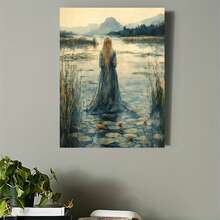 Enmarcado lámina enmarcada de la mitología celta de la diosa del agua - 30,48 x 40,64 cm (0,9" x 16") Marco de  reciclada Lienzo envolvente - Pintura folclórica de mujer etérea Ideal para sala de estar, dormitorio, oficina - Decoración de pared mística con temática de la naturaleza y obra de arte espiritual - Enmarcado - Ver 5