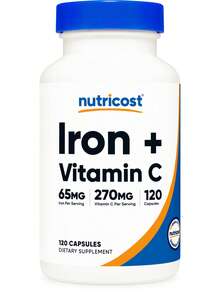 Nutricost Iron (65mg) With Vitamin C (270mg) 120 Capsules - Vegan, GMO-Free - 120 Đếm - Xem 1