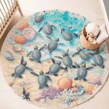 Alfombra de mundo submarino vibrante, alfombra redonda de océano con tortuga, caballito de mar y peces, estera colorida de vida marina para decoración de playa para habitación de niños - 4 - Ver 11