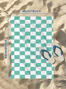 1pc Checkered Print Beach Towel, Large Size, Soft & Absorbent Striped Beach Bath Towel, Suitable For Travel, Vacation, Sports, Bathroom, Swimming Pool And Camping, Highly Absorbent Material - Mint Green - View 14