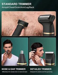 Electric Body Hair Trimmer - Groin Trimmer For Men - Bikini Trimmer Women - Wet/Dry Shaver Groomer, Replaceable Ceramic Blade Heads, USB Recharge Dock, Waterproof Hygiene Razor,Black - Xem 5