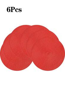1/4/6pcs 15-Inch Round Woven Placemats - Non-Slip Heat Resistant, Machine Washable Table Mats | Protect Your Tabletop From Spills And Scratches | Farmhouse Style Suitable For Kitchen, Dining Room, Christmas And New Year Parties - Red - View 7
