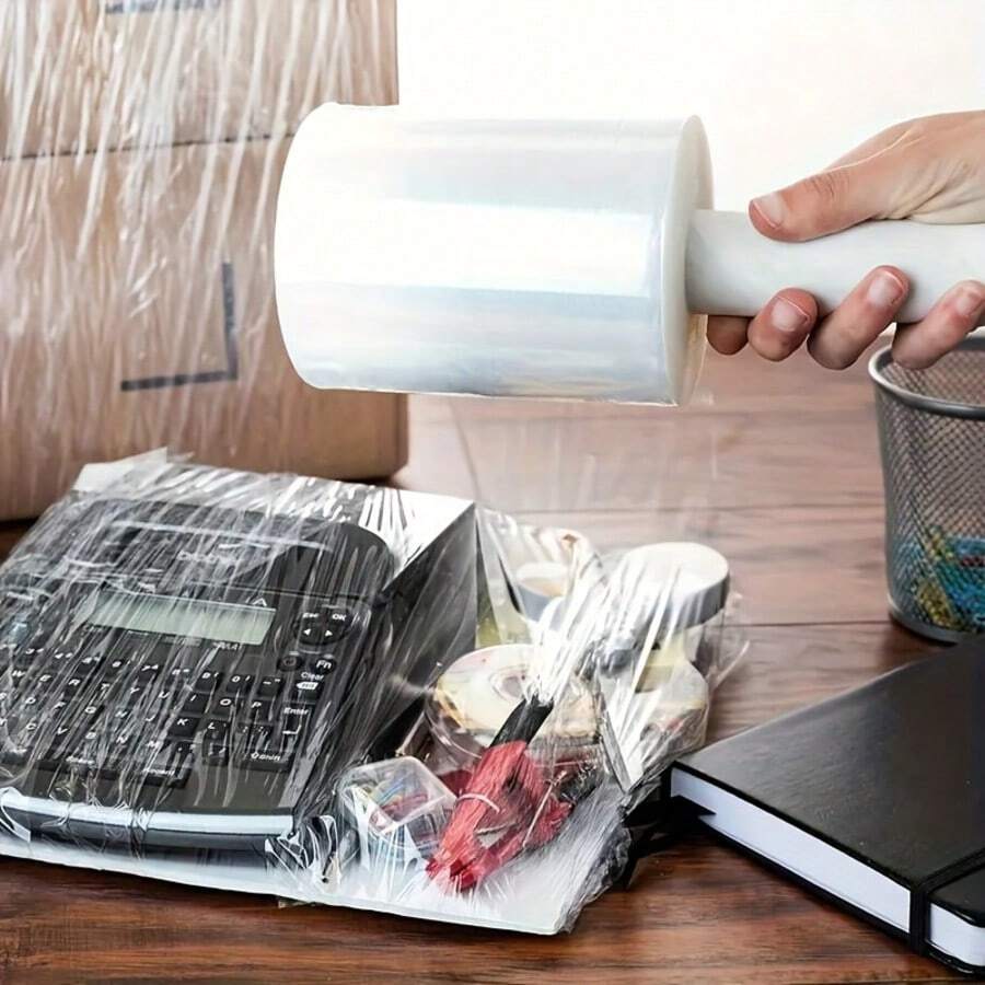 1 Roll 300m PE Stretch Wrap Film With Handle, Suitable For Home, Kitchen And Industrial Use, Perfect For Box Sealing And Packaging