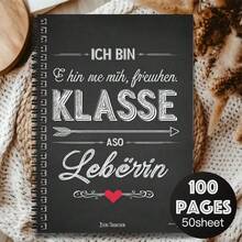 1pc German Style Unique Text Spiral Notebook, "ICH BIN KLASSE" And Other Distinctive Texts, 100 Pages/50 Sheets, High Quality. Suitable For Work Records, Study Notes, School Daily Use, Also An Thoughtful Gift For Graduation, Birthday, Can Be Used As Diary, Daily Planner And Memo. - G - View 1