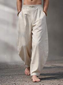Quần Harem nam 100% cotton, dáng rộng, họa tiết Thái Cực Quyền cổ điển, chất liệu nhẹ, phong cách tối giản, phù hợp cho các buổi đi chơi và đi làm hàng ngày. - Màu be - Xem 2