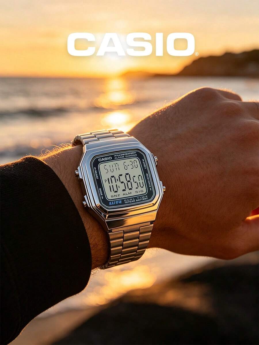Casio Men's Digital Watch Silver Stainless Steel Bracelet Dual Time 10 Year Battery Illuminator Alarm WR Unisex Premium Retro Square Metal Watch Travel Work Commute Tech Streetwear Gift for Boyfriend Him Dad Frequent Traveler - A178WA-1A - 查看 1