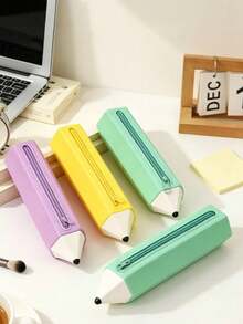 1pc Silicone Pencil Case - Pencil-Shaped Zipper Design, Soft And Easy To Clean Stationery Storage Bag, Durable Zipper Closure, Lightweight Desktop Accessory - Multicolor - View 3