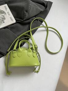 Bolso de mano mini con cordón de unicolor de PU de moda, bolso bandolera de concha de color metálico para mujeres - Verde - Ver 5