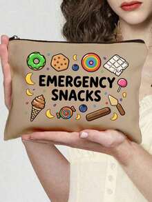 「Emergency Snack」字母印花收納袋，卡通零食與甜點圖案化妝包，化妝收納袋，拉鍊收納包，輕便可攜旅行化妝收納袋 - 彩色 - 查看 16