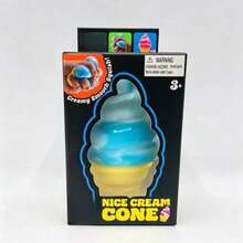 Nice Cream Cone Squishy Fidget Toy, Colorful Ice Cream Squeeze Stress Relief Sensory Toy, Ideal Easter Basket Stuffers Birthday Gift - 藍色冰淇淋 - 查看 10