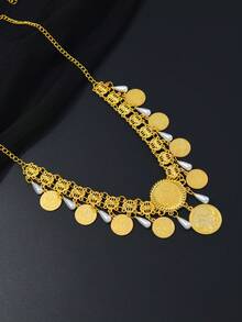 1 chiếc dây cài tóc tua rua đính đồng xu vàng và ngọc trai giả, phụ kiện tóc kiểu Ả Rập, thích hợp cho tiệc tùng, đám cưới và trang sức cô dâu. - Vàng - Xem 2