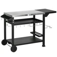 Outsunny Grill Cart, Grill Table With Folding Side Table, 3 Tiers, 6 Hooks, Wheels, Wine Rack, Tabletop For Garden & Patio - View 7