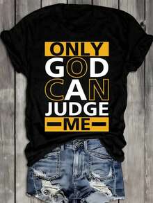 Camiseta de la fe cristiana de las mujeres - sólo Dios puede juzgarme versículo de la Biblia Tee - camiseta negra 180G con letras amarillas - tre de la iglesia diaria - Negro - Ver 2