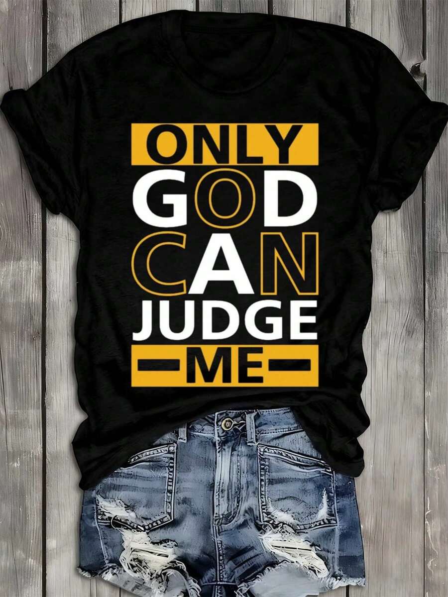 Camiseta de la fe cristiana de las mujeres - sólo Dios puede juzgarme versículo de la Biblia Tee - camiseta negra 180G con letras amarillas - tre de la iglesia diaria
