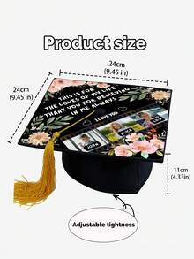 Customized Movie Film Photo Graduation Cap, Personalized Graduation Cap Decoration, Customizable Text Graduation Cap, Floral Pattern Graduation Cap Decoration Made Of Paper Material, One-Piece Design, Floral Print, Movie Film Photo Layout Suitable For Graduates, High School Graduates, College Graduates, Class Of 2026, For Students' Family Graduation Ceremony - Black - View 3