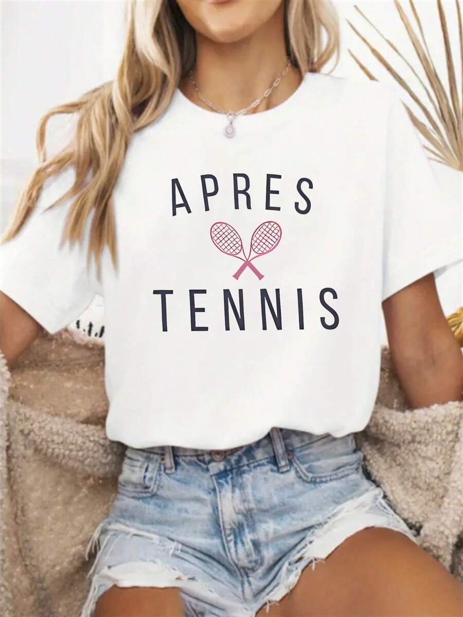 Tenis Inglés camiseta-mujer moda Casuaibrant Sporttyle impreso tee-toda la temporada confort cuello redondo corto Sve Top