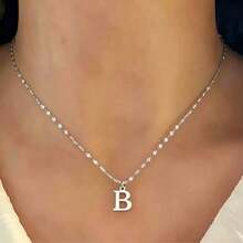 极简主义不锈钢字母、鱼骨、嘴唇叠层项链，女士款 - 銀色 - 查看 27