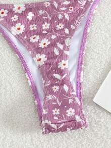2pcs Set Bikini Renang Wanita Seksi Motif Bunga dengan Tali Depan, Cocok untuk Pantai Musim Semi/Panas, Resor, Pertunjukan Panggung, dan Pesta Liburan, Warna Pink - Berwarna merah muda - View 5