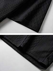 Men's Summer Diamond Embossed Casual Set Contrast V-Neck Polo Short Sleeve Drawstring Shorts Suitable For Daily Commute Leisure Vacation - Black - View 6