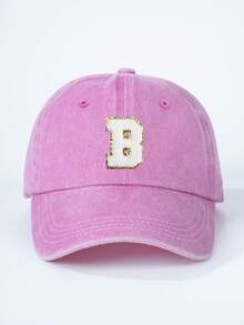 1pc Children English 26 Letters Adjustable Baseball Cap, Outdoor Sunscreen Casual Hat Suitable For Boys Girls Spring Autumn Travel Beach Vacation - Pink - View 3