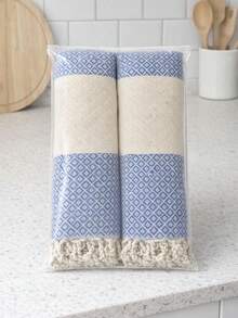 Toalla de cocina 100% algodón 40x100cm 2 piezas - Altamente absorbente, textura suave, estilo elegante HECHO EN TURQUÍA - Azul - Ver 6