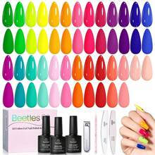 Beetles 25 Colors Summer Neon Gel Polish Set, Neon Summer Collection, Green Blue Purple Rainbow Nail Gel, With Base, Glossy & Matte Top Coat, UV LED Soak Off, Nail Art Gifts For Women - 25 Colors Neon Summer - 查看 8