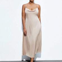 Maija Plus Size Apricot Draped Neck Satin Shiny Elegant Party Slip Dress, Outfit Deas For Fashionable For Business Casual Spring To Summer Spring Outfit Womenvalentine's Day Carnival Fasching Women Costume Party Beach Wedding Vacation Casual Women Easter Summer Outfits Easter Dress Women Party Top Beach Dress Summer Holiday Outfits Each Vacation Outfits For Women  Summer Outfit For Women Going Out Outfits Graduation Graduation Outfit  Casual Dresses  Casual Blouses For Women Elegant Women's Blou - Albaricoque - Ver 2