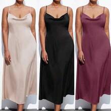 Maija Plus Size Apricot Draped Neck Satin Shiny Elegant Party Slip Dress, Outfit Deas For Fashionable For Business Casual Spring To Summer Spring Outfit Womenvalentine's Day Carnival Fasching Women Costume Party Beach Wedding Vacation Casual Women Easter Summer Outfits Easter Dress Women Party Top Beach Dress Summer Holiday Outfits Each Vacation Outfits For Women  Summer Outfit For Women Going Out Outfits Graduation Graduation Outfit  Casual Dresses  Casual Blouses For Women Elegant Women's Blou - Albaricoque - Ver 10