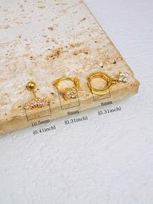 Bộ 3 khuyên tai vòng bằng thép không gỉ dành cho nữ, khuyên tai vòng hình hoa đính đá Cubic Zirconia, khuyên tai siêu nhỏ mạ vàng 14K, phù hợp với dái tai, sụn tai và nhiều vị trí khác, thích hợp cho tiệc tùng, ngày lễ và đeo hàng ngày. - Vàng-14# - Xem 3
