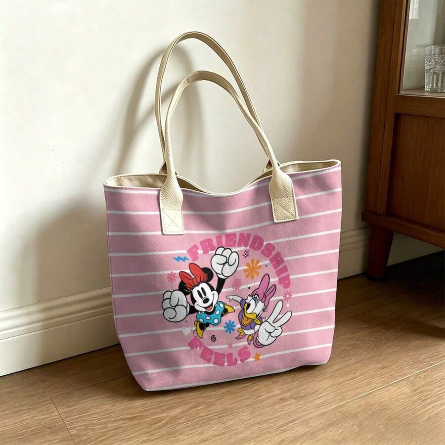 Miniso Túi tote Disney Minnie Mouse & Daisy Duck, túi đeo vai bằng vải canvas dung tích lớn, túi xách tay thông thường dùng cho công sở, trường học, mua sắm, du lịch, sử dụng hàng ngày và trang trí nhà cửa. - trắng - Xem 1
