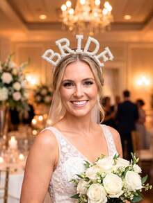 Custom Name Bride Headband, Faux Pearl Rhinestone Hair Hoop, Customized Party Prop, Suitable For Birthday Party, Theme Party, Bachelorette Party, - Multicolor - View 7