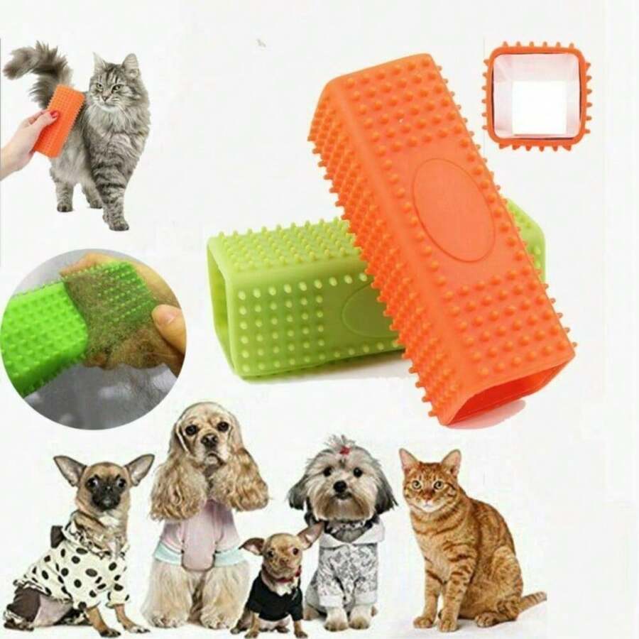 Bàn chải silicon loại bỏ lông thú cưng, dụng cụ chải chuốt cho mèo, lược làm sạch, lược hình khối, lược tỉa lông rụng cho mèo và chó, dụng cụ massage cho thú cưng. - Nhiều màu - Xem 1
