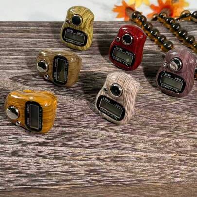 Nhẫn đeo tay kiêm máy đếm, vân gỗ cổ điển, màn hình hiển thị kỹ thuật số một chạm, thích hợp cho tụng kinh, thiền định, đếm người, đếm bước chân tập thể dục, vật dụng nhỏ gọn, di động, dễ dàng mang theo xuyên biên giới.