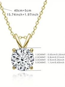 ConiiW 925 Sterling Silver Moissanite Four-Prong Pendant Necklace - A Stylish Necklace For Men And Women - Gold - View 10