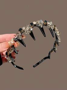 1pc Korean Luxury Rhinestone Wavy Headband, Women's High-End ABS Plastic Non-Slip Hair Hoop Headpiece, Spring/Summer - Multicolor - View 2