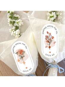 100 piezas/Paquete Etiquetas adhesivas ovaladas con flores para cajas de regalo, etiquetas decorativas para cajas de pastel y postre, etiquetas autoadhesivas, adecuadas para cajas de papel, etiquetas de agradecimiento - multicolor - Ver 3